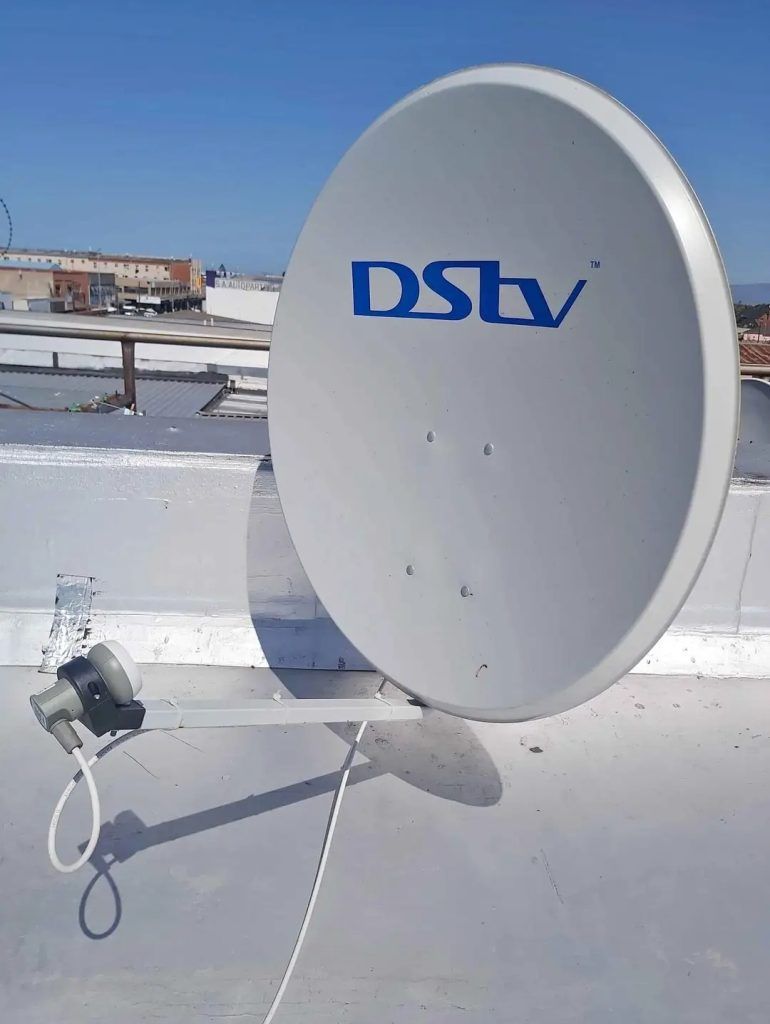 Installed DStv satellite dish and LNB on a rooftop
